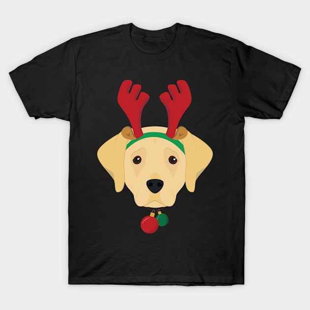 Labrador Retriever Dog With Weindeer Horns Funny Xmas Gift T-Shirt by salemstore